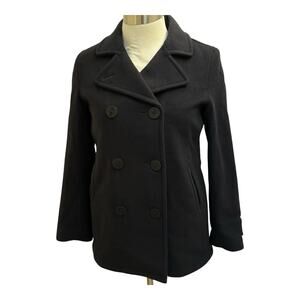 LL Bean Pea Coat Women's Size 12 Reg Black 100% Lambs Wool Quilted Lining